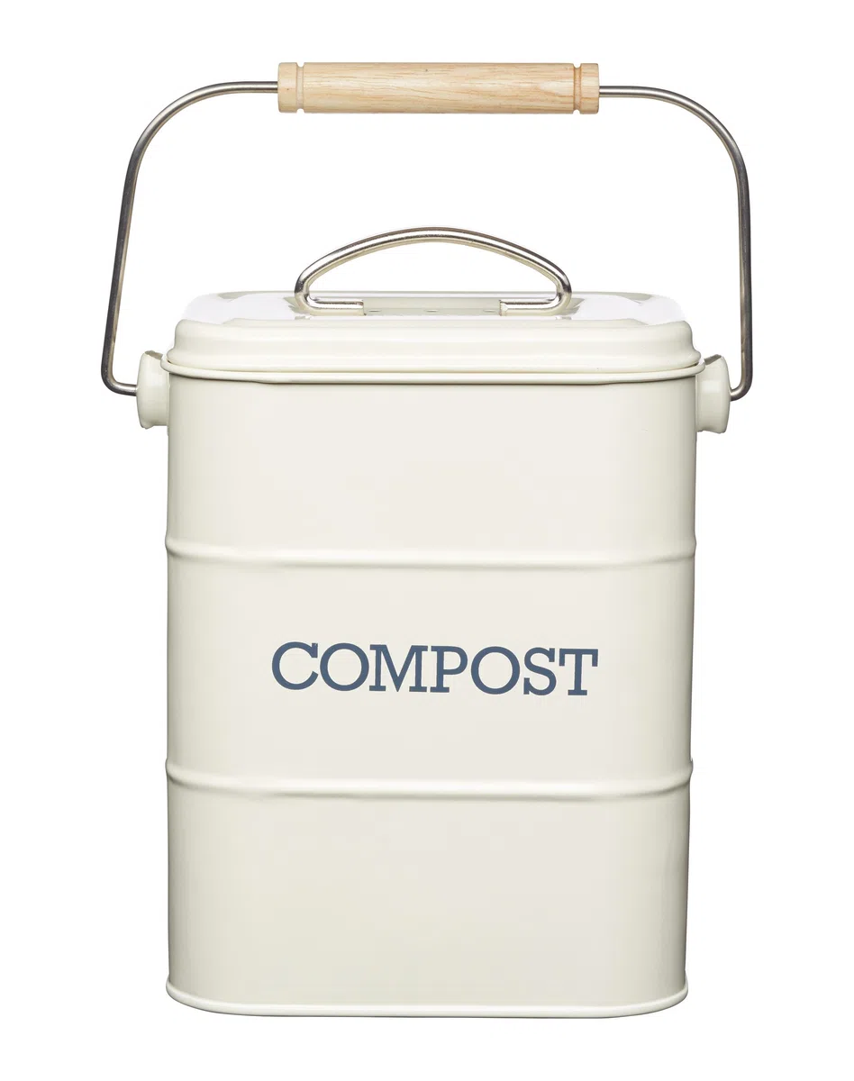 KitchenCraft Living Nostalgia Metal Kitchen Compost Bin, Antique Cream, 16.5 x 12 x 24 cm