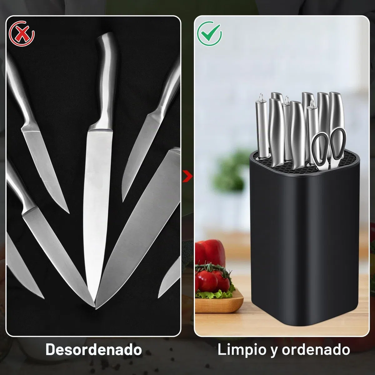 Soporte Cuchillos Cocina, Bloque para Cuchillos sin Cuchillos, Universal 21 Ranuras Desagüe Extraíble