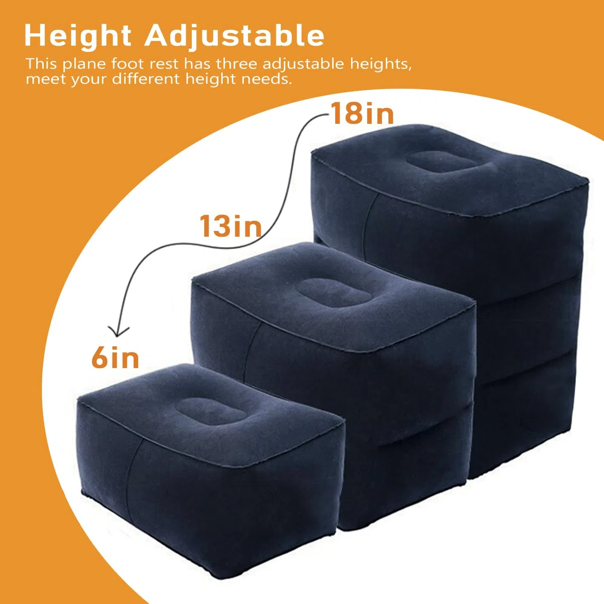 Reposapiés de viaje, cojín de reposapiés ajustable en altura, Almohada Inflable para descansar los pies en aviones, autobuses, trenes, oficina y niños, para dormir en vuelos largos (Negro)