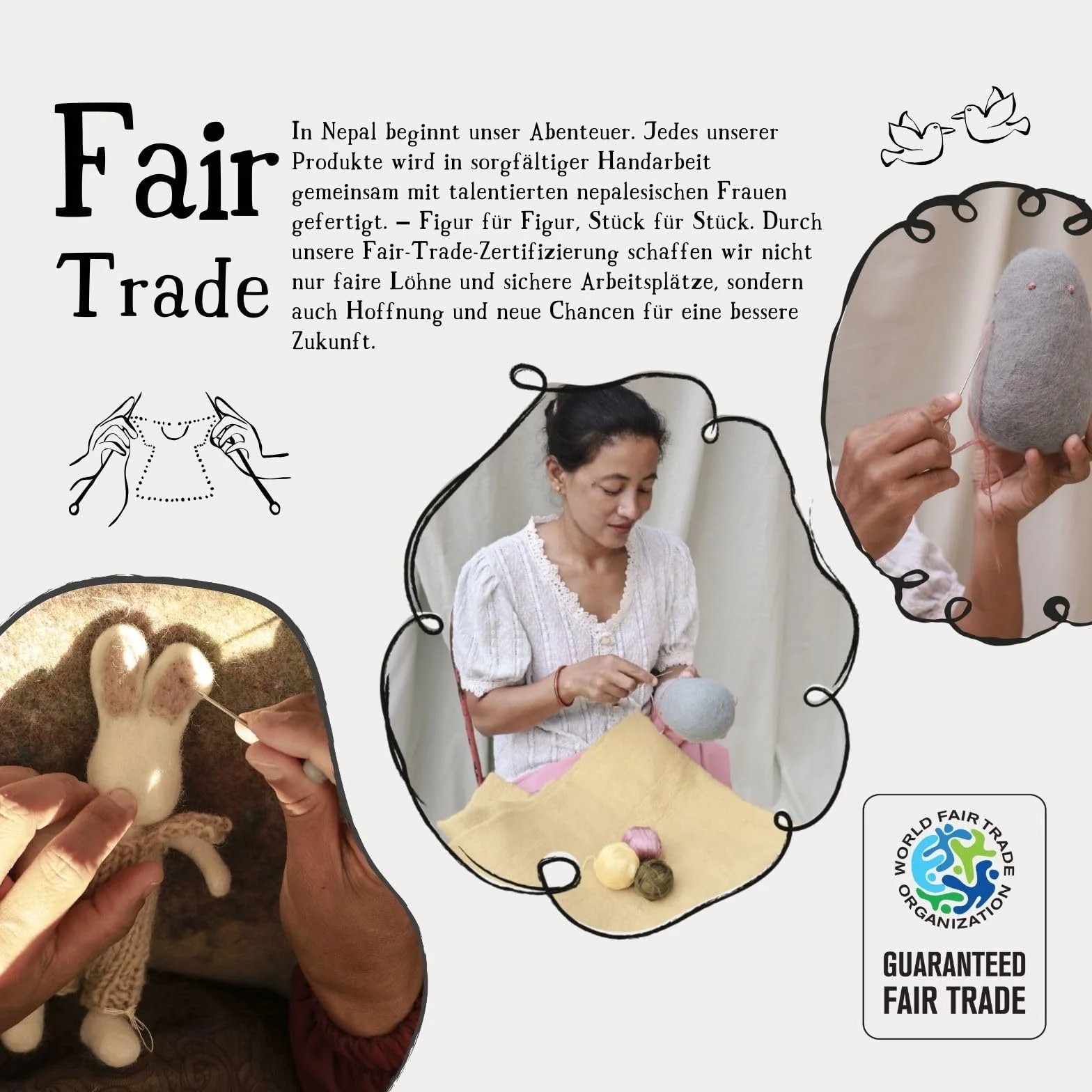 Gry & Sif Hecho a mano y certificado de comercio justo, elegante diseño danés x Nepali artesano | pequeño conejo blanco – niña con falda y campanilla de nieve | decoración de Pascua