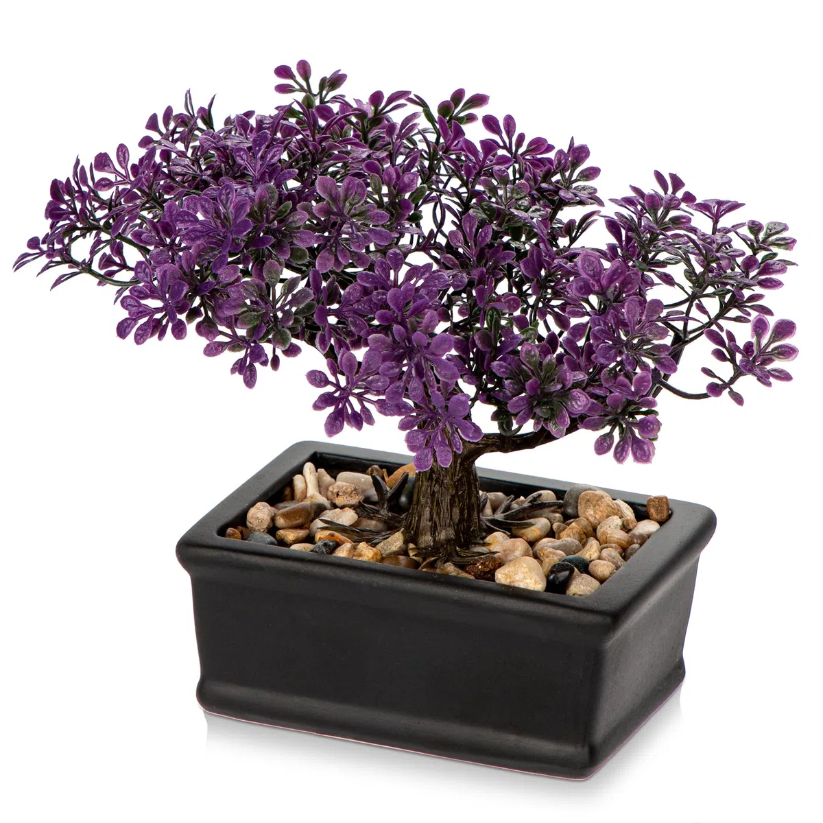 Hollyone Árbol Bonsái Artificial Morado de 6.5 Pulgadas, Planta de Interior Japonesa, Decoración Sintética para Hogar, Escritorio