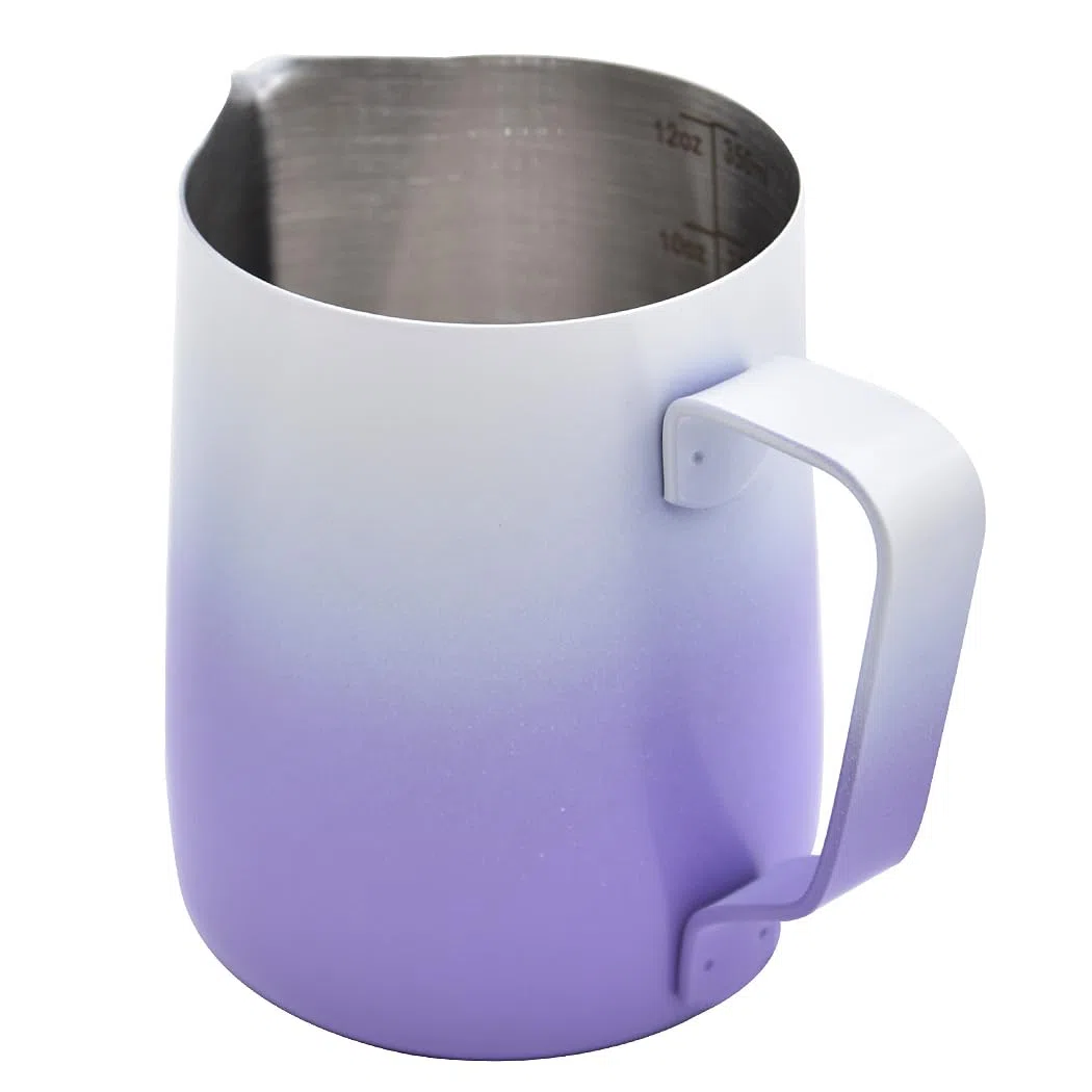 Jarra de acero inoxidable para cocinar al vapor, jarra de espuma para café, leche, jarra de vapor para café, jarra de vapor de café, morado, 20 onzas (600 ml)