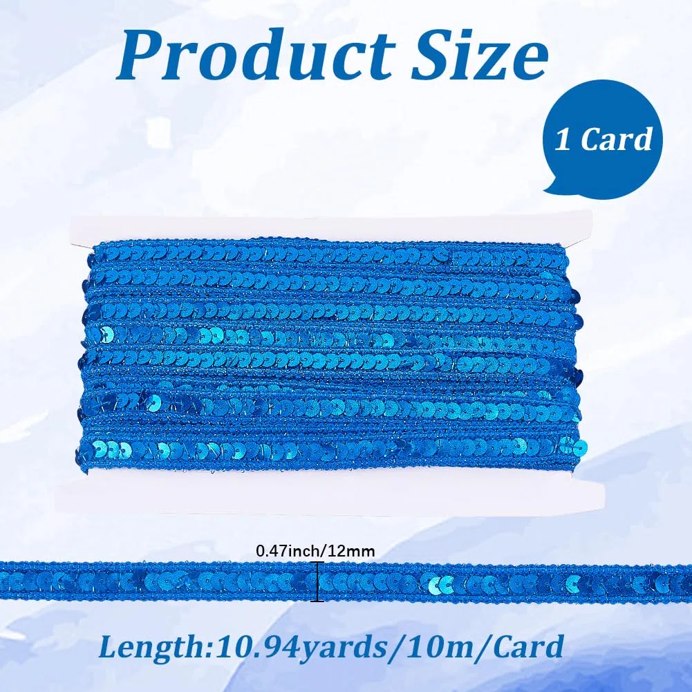 Tira de Lentejuelas Azules de 10 m Y 12mm con Purpurina, Ideal para Tapicería, Costura, Confección de Ropa, Decoración del Hogar Y Manualidades.
