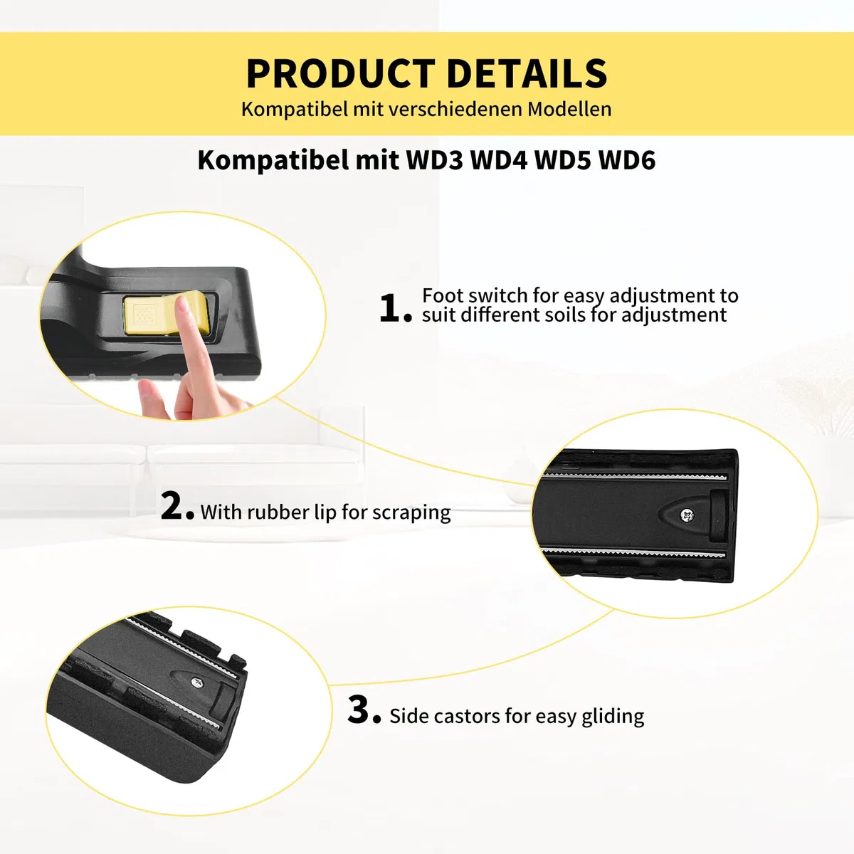 Boquilla de Suelo Para Kärcher WD3, WD4, WD5, WD6,Cepillo Boquilla de Aspiración En Seco, Repuesto Para Aspiradora