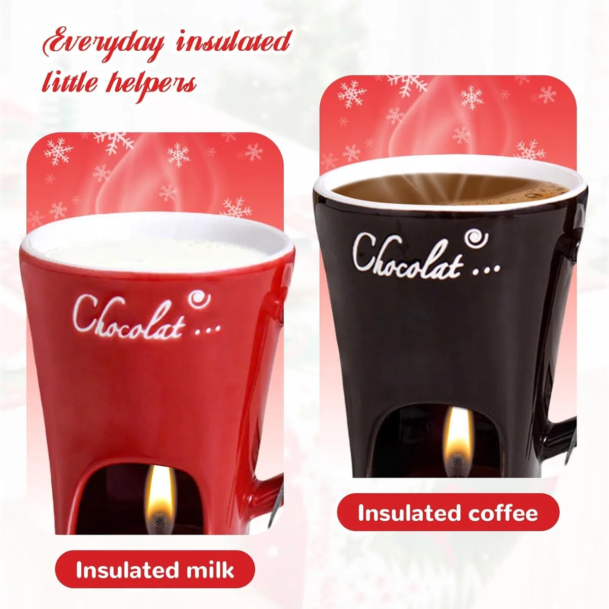 Genérico Taza para Fondue de Chocolate con Tenedores, Taza para Derretir Chocolate para Chocolate, Queso y Postres. Regalo Ideal para Citas Nocturnas, Cumpleaños, Aniversarios y Bodas (Rojo)