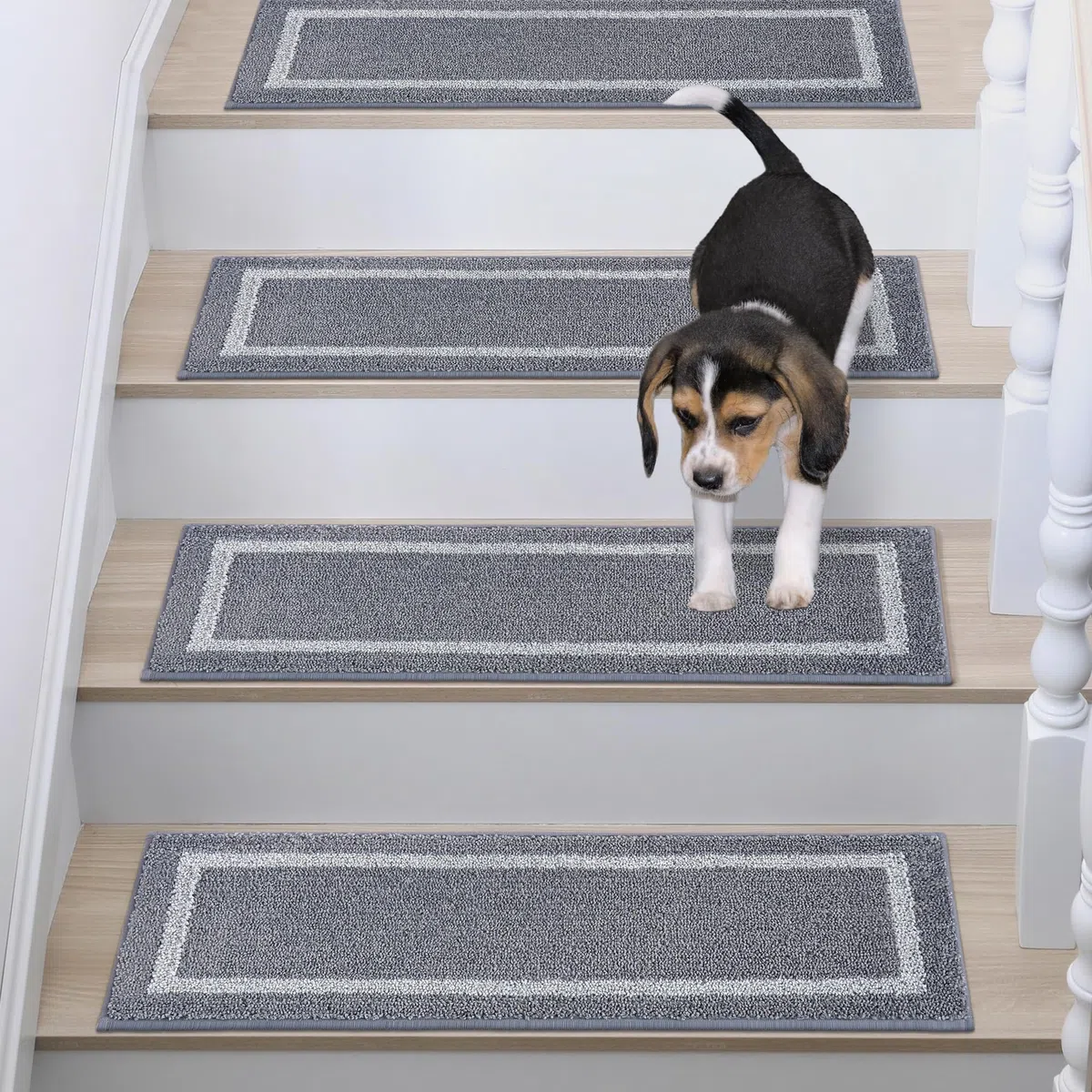 COSY HOMEER Alfombrillas para Escalones, 70 x 22 cm, 4 Piezas, Autoadhesivas, Alfombra Antideslizante para Escaleras de Estilo Retro en TPE, Lavables en Lavadora 100% Poliéster, Gris