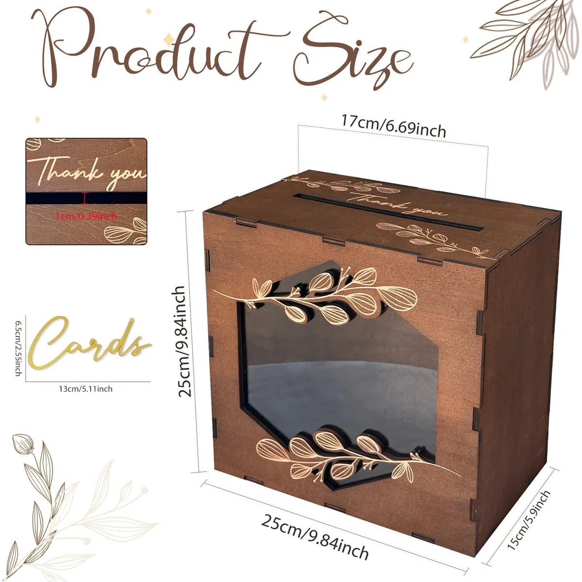 para tarjetas de madera, 25 x 25 x 15 cm, vintage, de regalo de boda con ventana acrílica, de regalo de boda con sobre, de tarjetas rústica para bodas, cumpleaños, , granjas