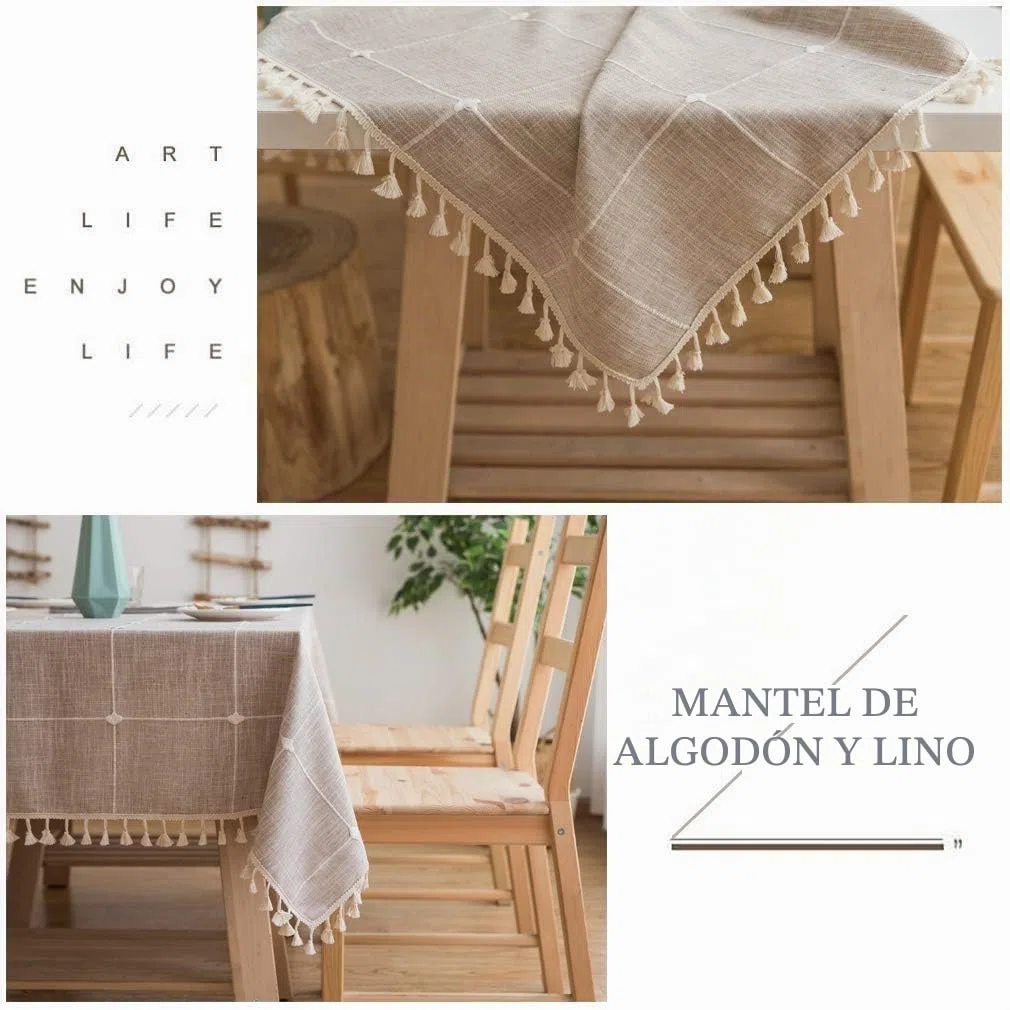 Pahajim Mantel Mesa Algodon Lino Manteles Cuadrada Diseño de Borlas Elegante Antimanchas Cubierta de Lavable Resistente para Decoración de la Mesa de Comedor (Beige,90x90cm)
