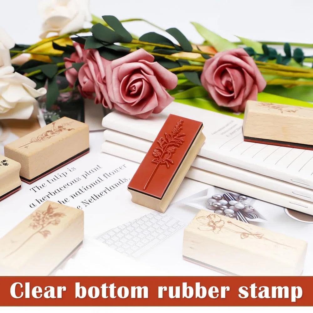 16 Piezas Sellos Madera Scrapbooking de Flores y Plantas Sellos Caucho Vintage sellos Madera Manualidades para Scrapbooking, Diario,Tarjeta