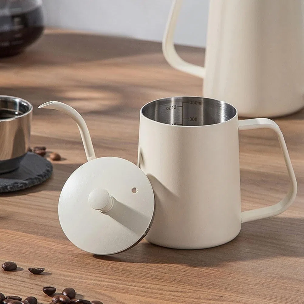 Hervidor de cuello de cisne, hervidor de café de acero inoxidable plateado hecho a mano, jarra de té y agua con boquilla de flujo de precisión (250 ml graduado), 58B2P42JO9L77RFG1R310ZV2080