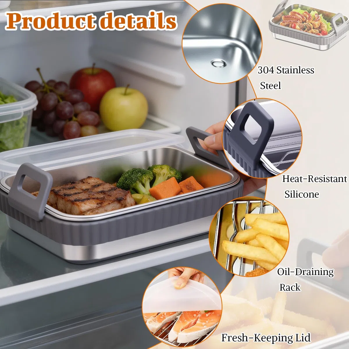 Complementos Freidora de Aire de Acero Inoxidable Compatibles Ni-nj-a Accesorios Airfryer Resistentes con Escurridor Aceite y Tapa Recipiente Air Fryer Multifunción para Hornear Freír y Asar