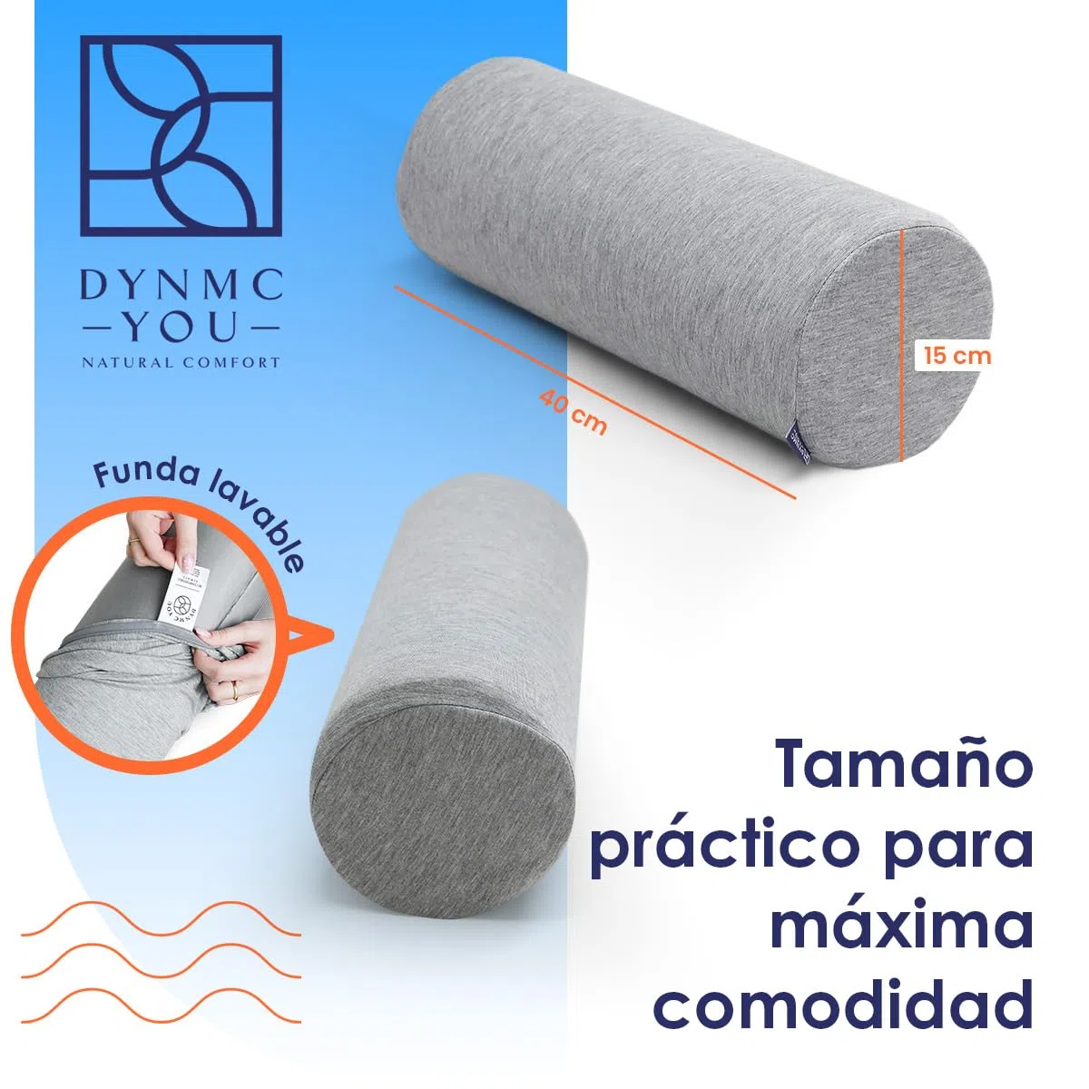 DYNMC you Cojín Cervical de Soporte con Funda de Bambú Oeko-Tex Cojín Cilíndrico Ultra Núcleo de Espuma de Memoria, Cojín de Cuello, Cojín Lumbar y Cojín de Rodillas, Gris