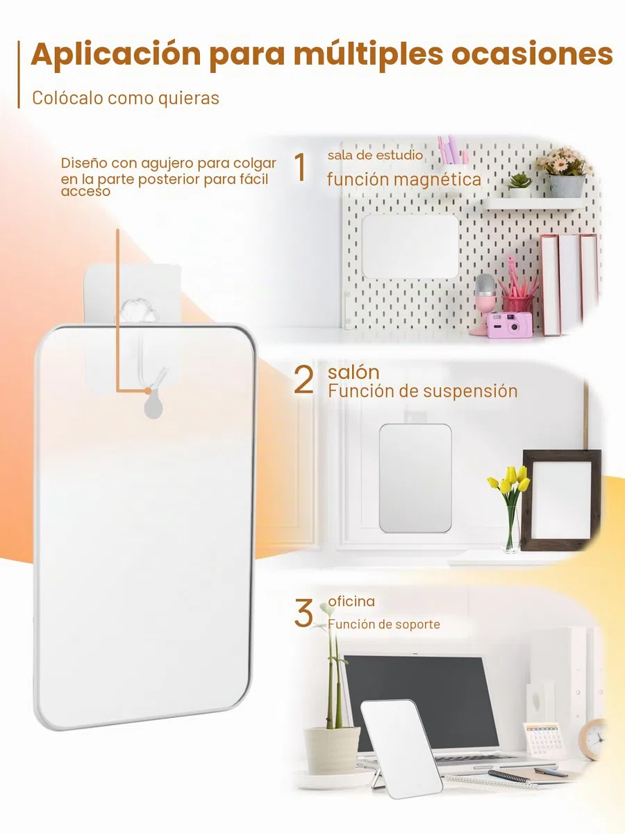 OMIRO Espejo de Maquillaje de Escritorio, Espejo de Mesa 21,4 x 13,7 cm con Soporte Plegable y Agujero para Colgar para Afeitar y Viajar, Blanco