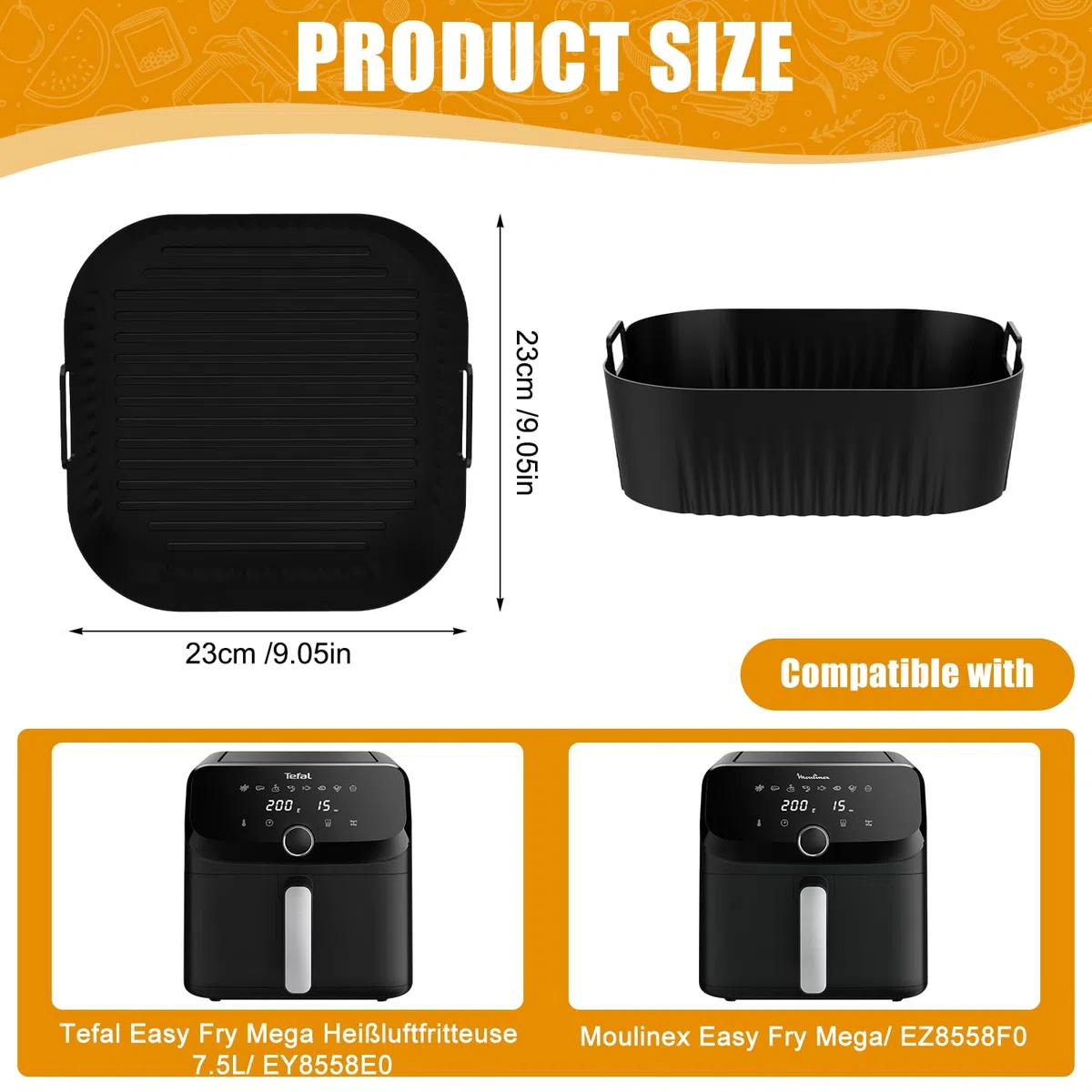 Accesorios Air Fryer para Moulinex Easy Fry Mega 7.5 L, molde de silicona Airfryer para Moulinex EZ8558F0, plato para freidora de aire Moulinex