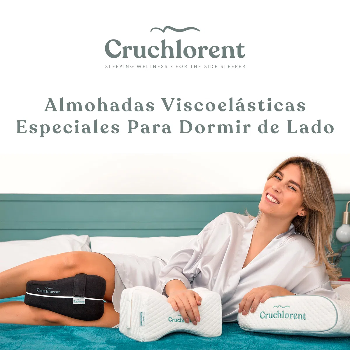 Cruchlorent - Almohada Diseñada para Dormir de Lado con Espuma Viscoelástica Técnica - Calibrada para Soporte hasta 95 Kg - De Fibra de Algodón - Almohada Side Sleepers para Piernas y Rodillas