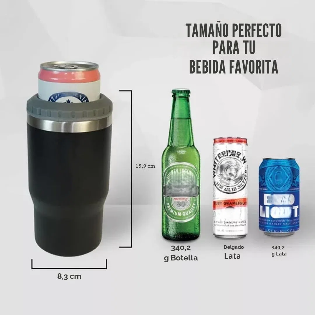 Aislante 4 en 1 de acero inoxidable para latas/botellas, tapas bidireccionales de 14 onzas, enfriador de latas aislado SUS, soporte para botella de cerveza (negro)