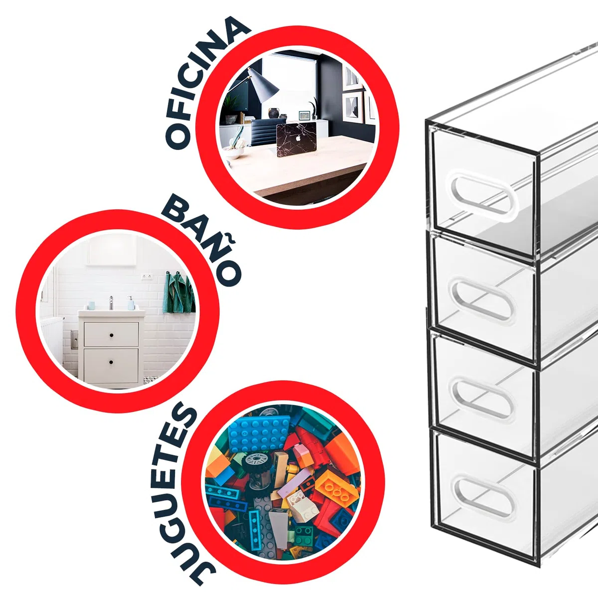 TIENDA EURASIA - Cajonera Plástico Transparente, Organizador de Escritorio Modular, Util para Oficina, Baño (4 cajones, 7 x 17 x 22 cm)
