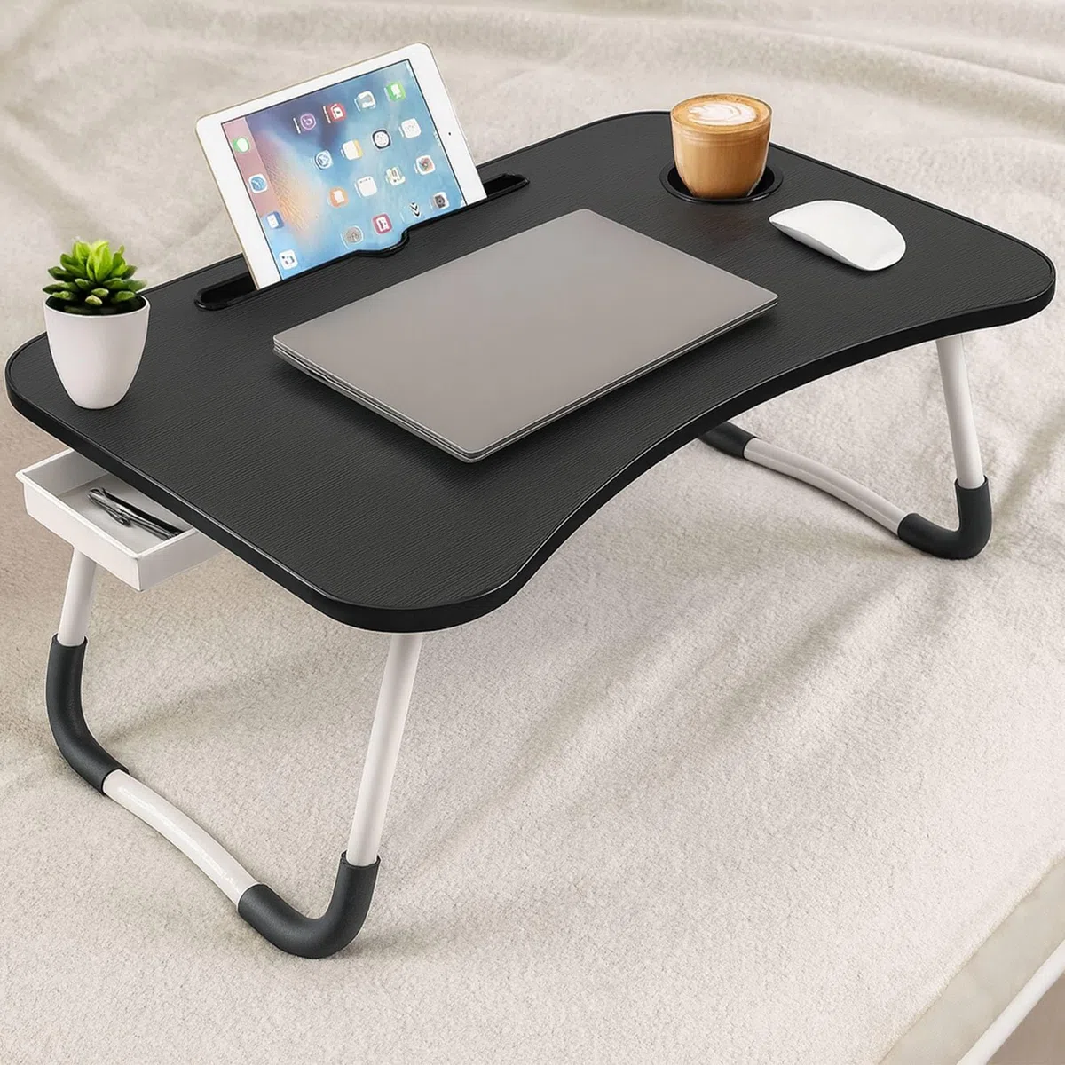 Bandeja de Servir plegable para cama color Negro 60x40x26cm