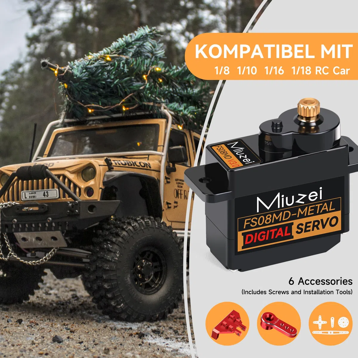 Miuzei Micro Servo Motor Copper Metal Gear Digital RC 180 Degree Mini Servo Motor for SCX24 AX24 Arduino Robot Arm 1/24 Car Boat with Servo Cable Horn Servo Mount Accessories