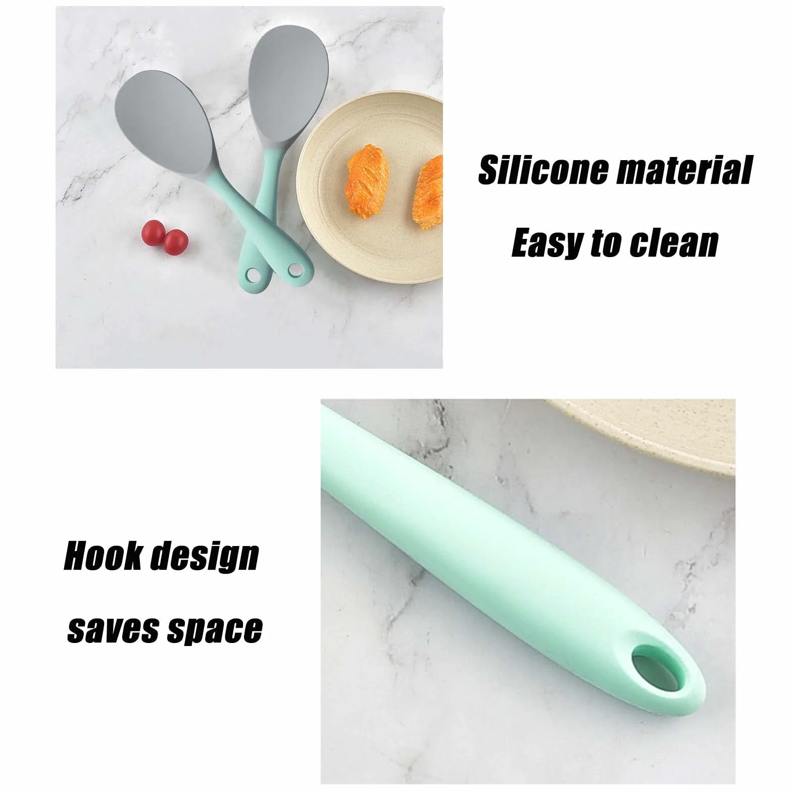 Paleta de Arroz Cuchara y Espátula de Silicona para Cocina, Cucharas Antiadherentes de Silicone para Servir
