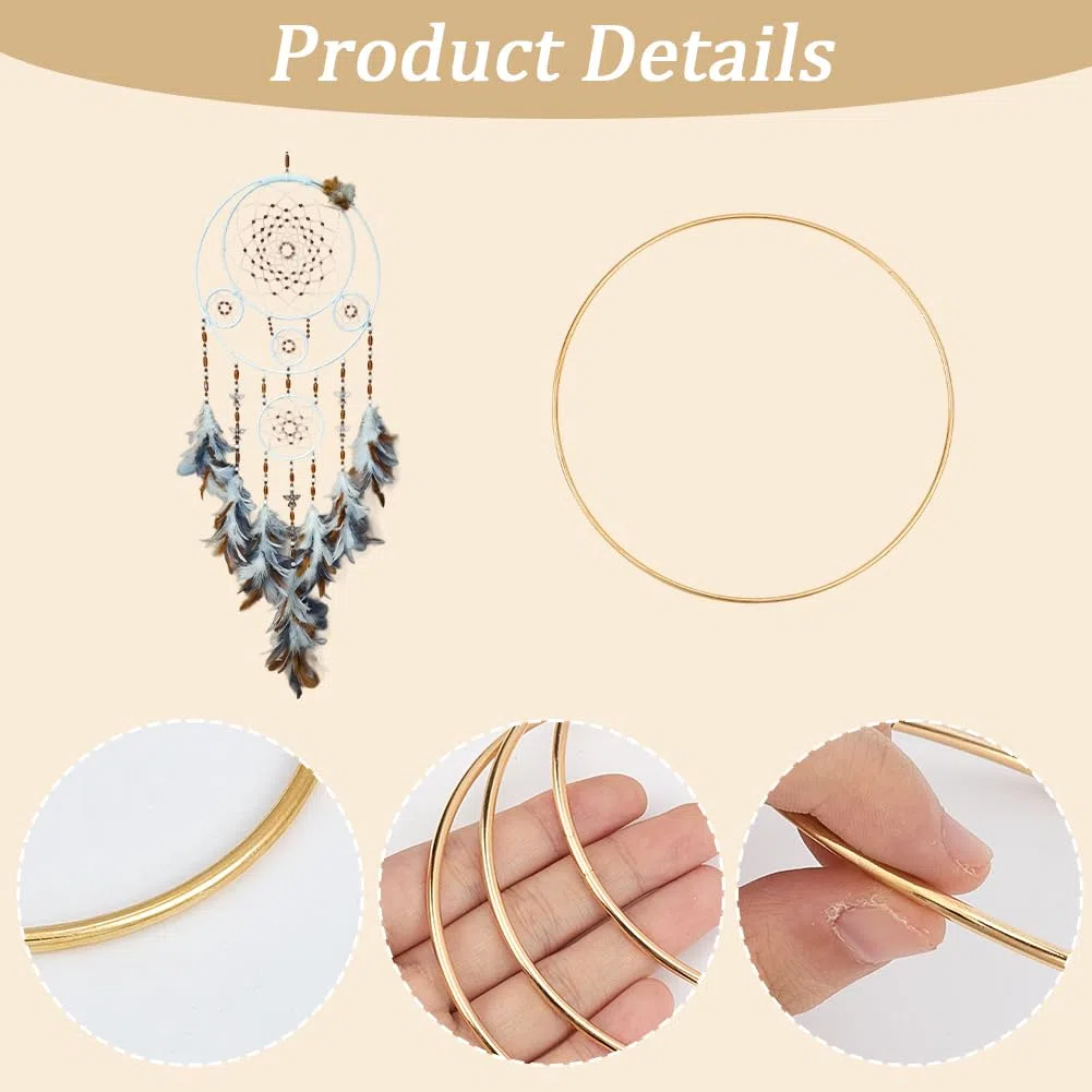 10 anillo Atrapasueños Dorado de 4cm de Metal Aros de Macramé de Hierro de Calidad Círculos Florales Redondos Accesorios Decorativos para Móviles Decoración Del Hogar Manualidades Suministros