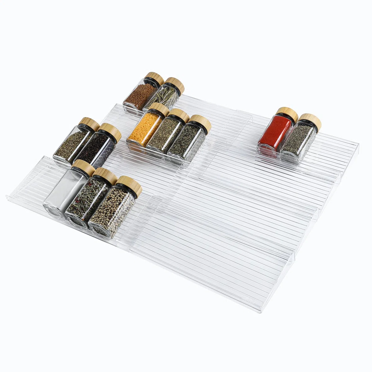8 Piezas Organizador Acrílico para Cajones de Especias Expandible de 28 CM a 56 CM Estante Transparente Acrílico de Cajones de Especias para Cocina Armarios Encimera