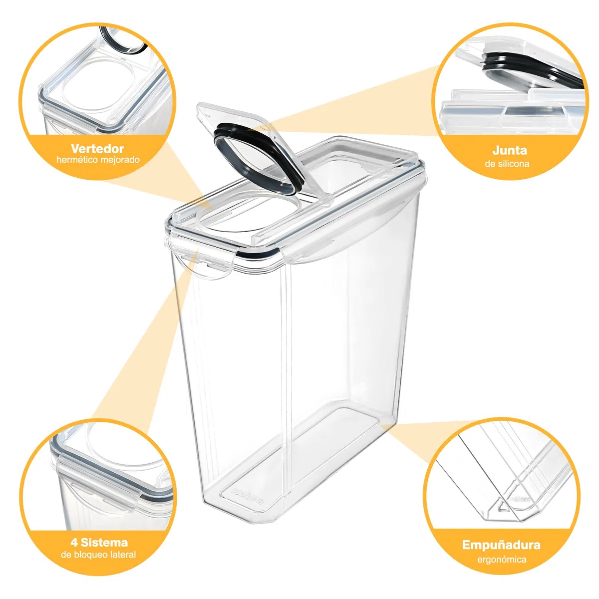 YASHE Botes Cocina Almacenaje Juego de 3 Piezas (3.7L), Recipientes Herméticos para Alimentos con Tapa Sin BPA, Recipientes de Almacenamiento Cocina para Almacenar Cereales, Pasta, Granos