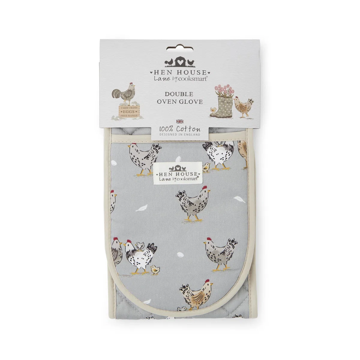 Cooksmart Hen House Lane - Guante Doble para Horno | Guantes de Cocina de diseño británico | 100% algodón con Acolchado Resistente al Calor | Guantes de Cocina Elegantes y Protectores | Lavable a