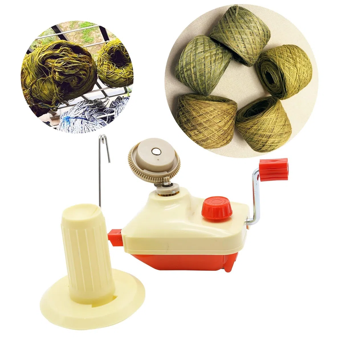 LAMXD Needlecraft - Enrollador de bolas de hilo operado a mano, rojo, paquete portátil, fácil de instalar y usar, resistente con mango de metal y abrazadera de mesa, incluye juego de bobinadora de
