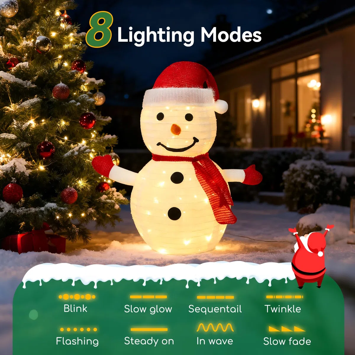 Aigostar Luces Decorativas Navideñas de Muñeco de Nieve con Caja de Pilas, con Mando a Distancia, Plegable, Blanco Cálido, 8 Modos, 70cm,Temporizador, IP44 para Interior y Exterior
