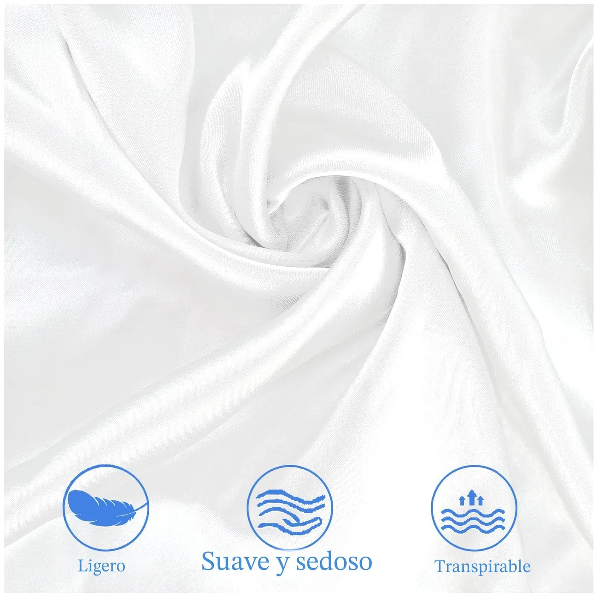 Paquete de 2 Fundas de Satén para Almohadas de Espuma Viscoelástica, Fundas de Satén para Almohadas Ergonómicas, Suaves, con Cremallera Invisible, Color Blanco
