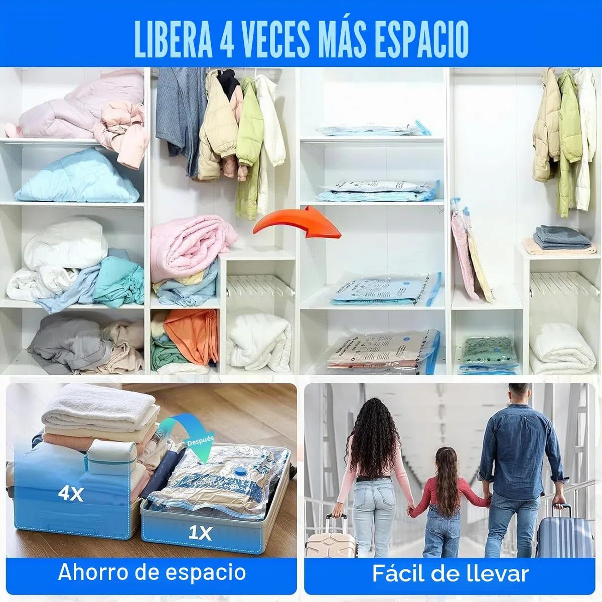 Bolsas de Vacío Ropa 12 Piezas 6L 80x60cm, 6S 60x40cm, con Bomba Eléctrica Portátil, Bolsas de Almacenaje al Vacío, Ahorra Espacio para Guardar Ropa, Edredones, Almohadas, Mantas
