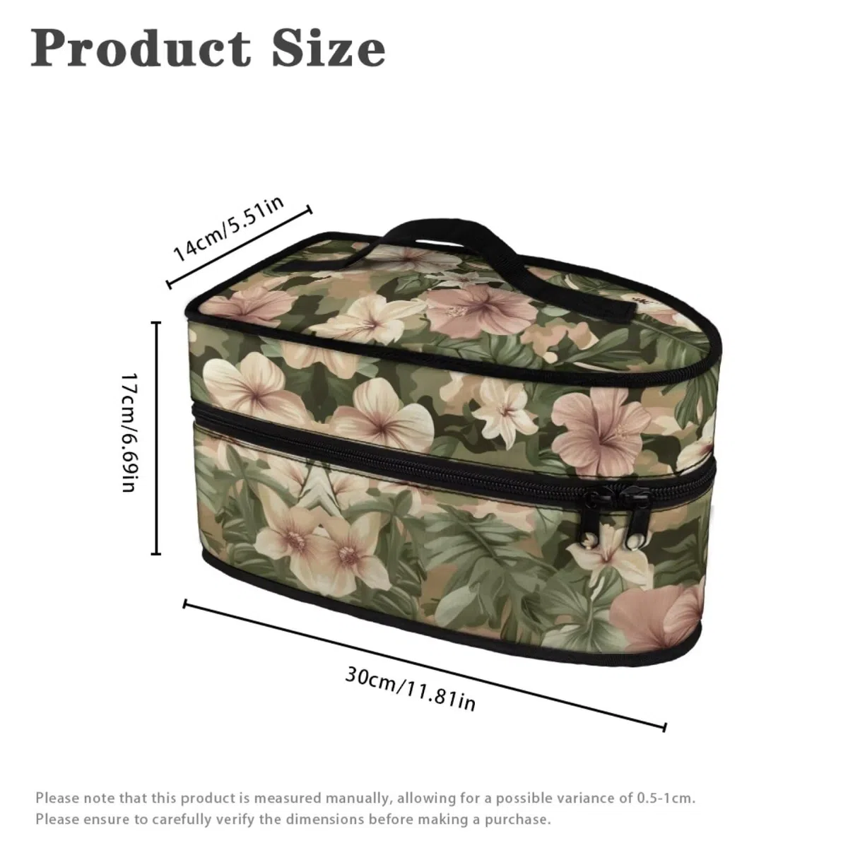 Bolsa de almacenamiento de hierro floral vintage con asa y cierre de cremallera, bolsa de almacenamiento portátil, bolsas de viaje