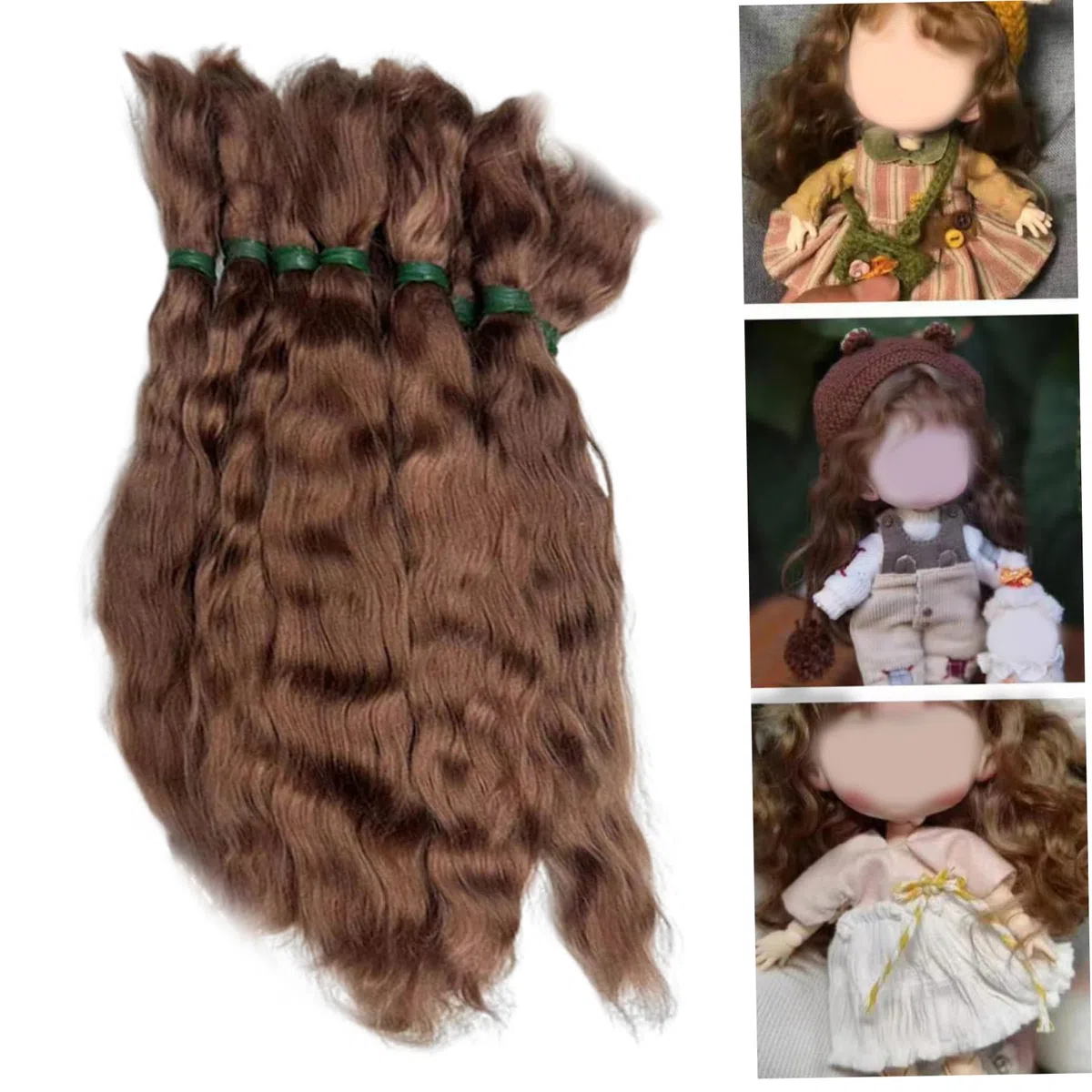 Jorzer Pelo de muñeca de 8 Pulgadas, Pelo de muñeca Rizado, Peluca Realista Natural, artesanía de Mohair para Hacer Manualidades, figuritas, Manualidades, marrón.