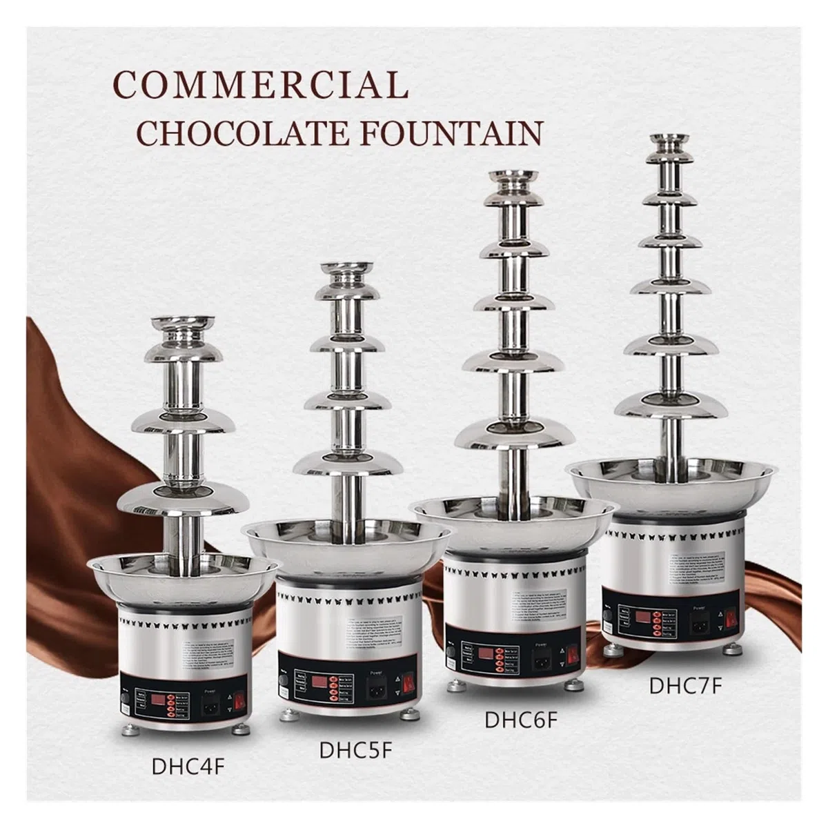 Fuente de chocolate acero inoxidable, máquina cascada con función derretimiento y calentamiento, 4/5/6/7 niveles, uso comercial,De larga duración(5 tiers 110V)