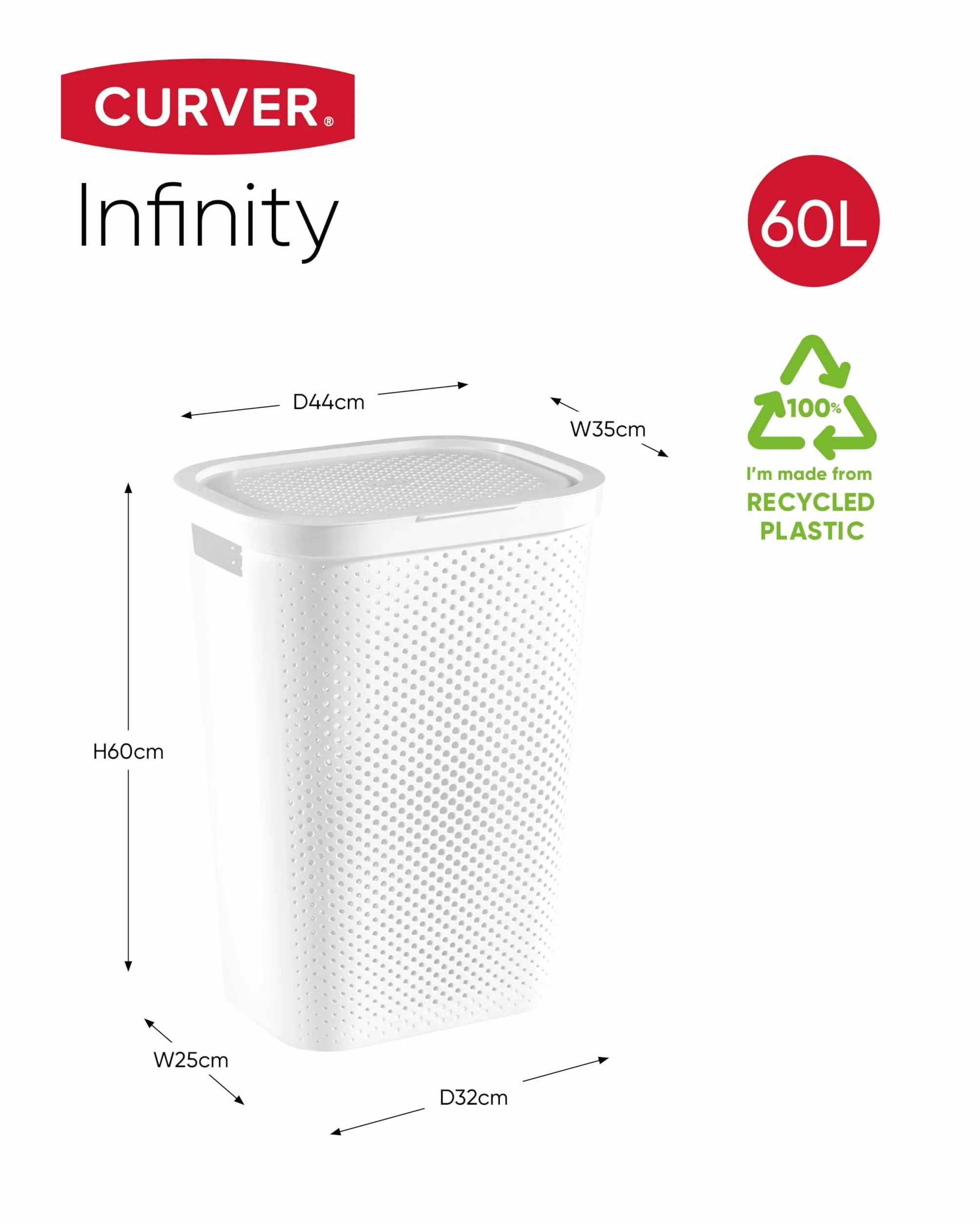 Curver Baúl para la Colada 60L Cesto de Ropa 44x35xH60 Blanco