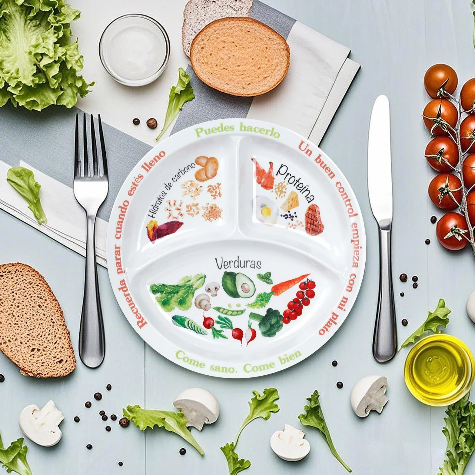 Plato de control de porciones para nutrición equilibrada – Platos de alimentación saludable para adultos y adolescentes – Separadores de melamina, pérdida de peso, diabetes (2)