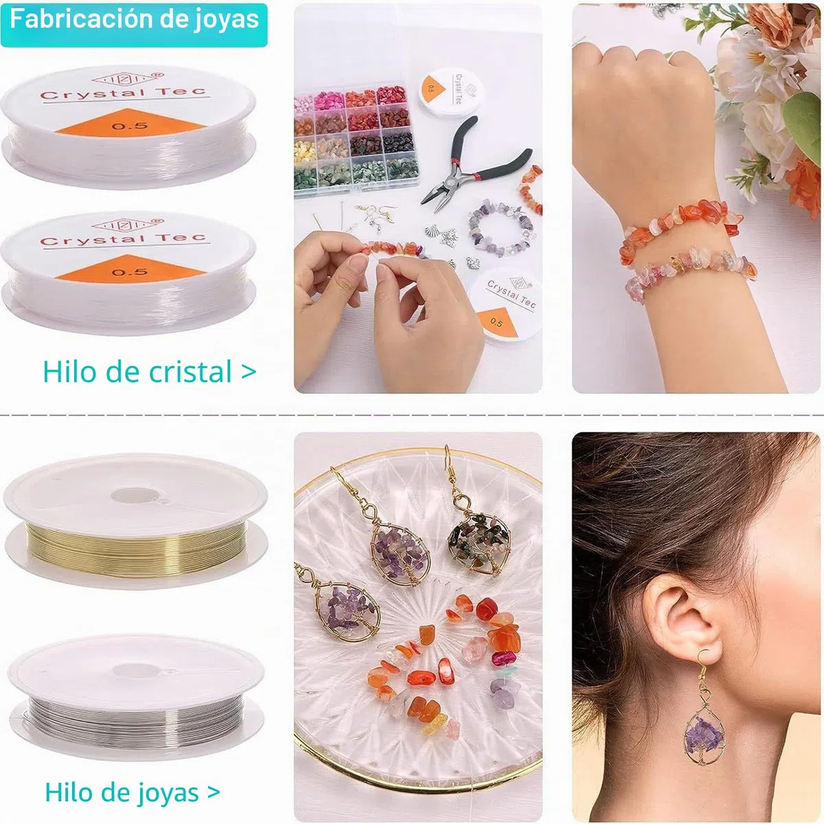Juego de 24 colores para hacer joyas, 1073 cuentas de piedras preciosas naturales con agujero, cuentas de piedra de 5 a 7 mm para manualidades, joyas, pulseras, collares y pendientes, juego de cuentas