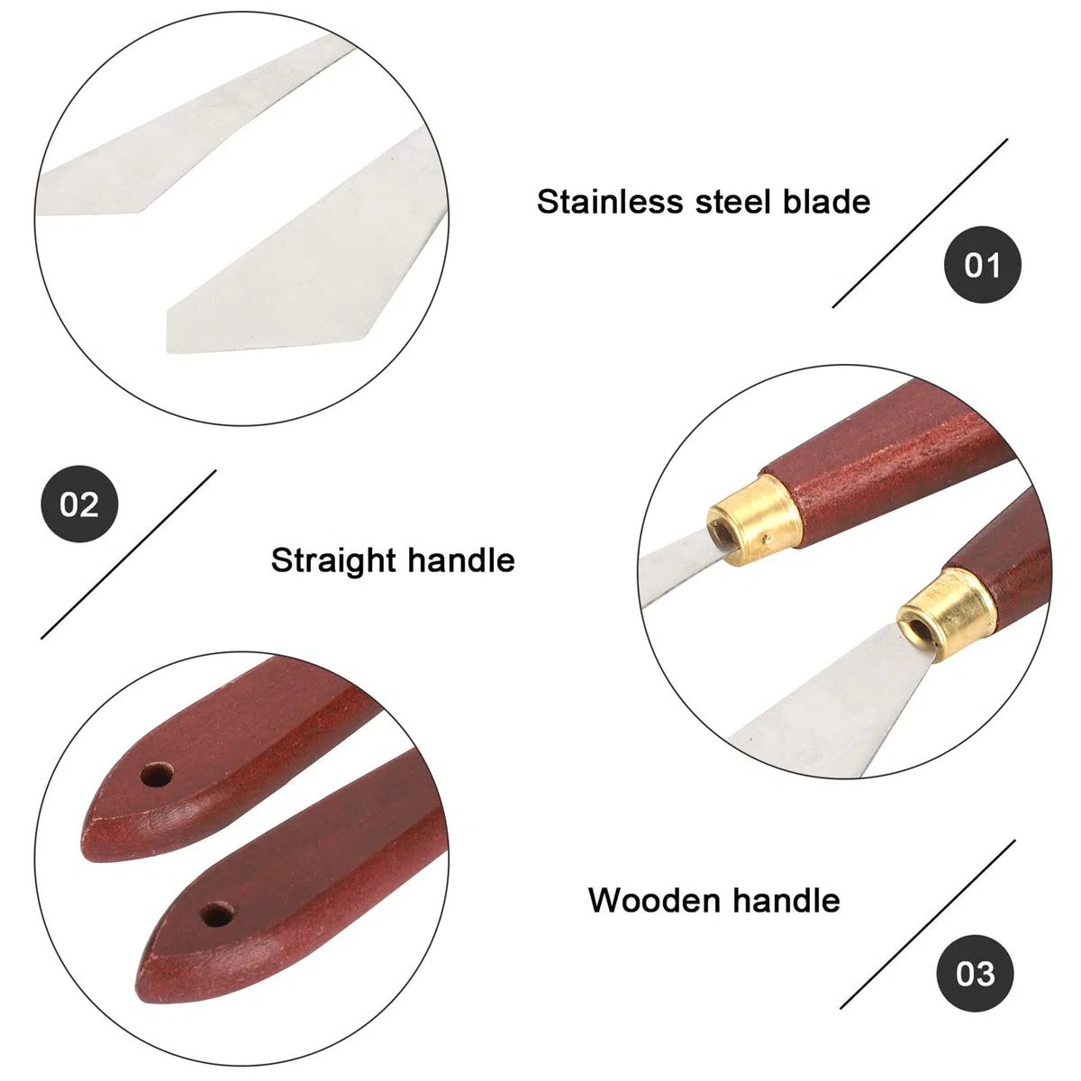 Juego de cuchillos de pintura de 7 piezas, juegos de cuchillos de paletas de acero inoxidable para pintar, raspador de mezcla de pintura Accesorios de pintura al óleo con mango de madera