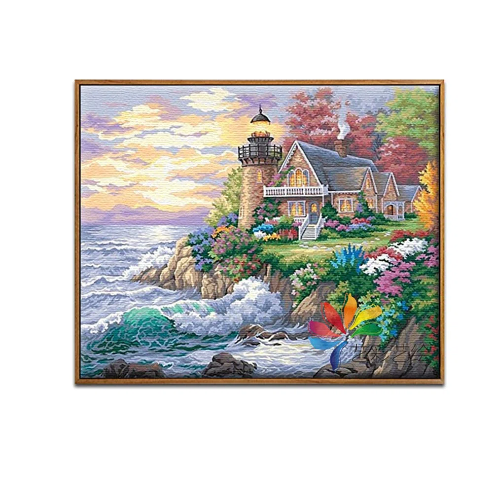 Punto de Cruz,DIY Kit de Punto de Cruz 44 * 36CM Conjunto de Kit de Punto de Cruz de Bordado Que Incluye Hilos de Color Dibujo de Aguja de Paño de Algodón