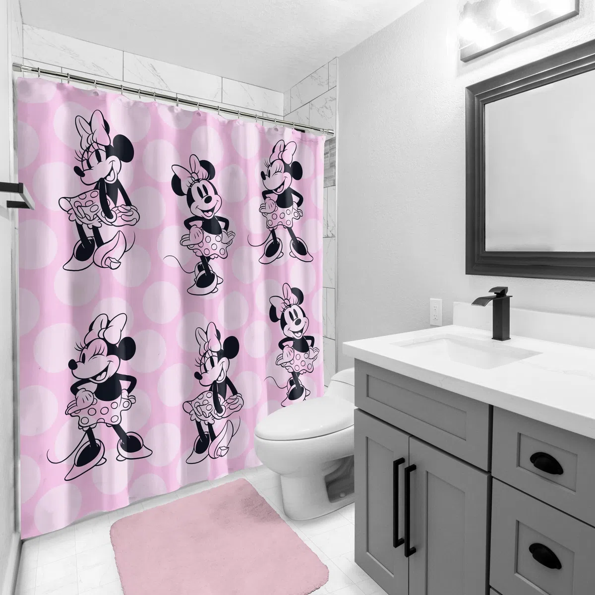 Disney Minnie Mouse - Cortina de ducha (178 x 182 cm), color rosa