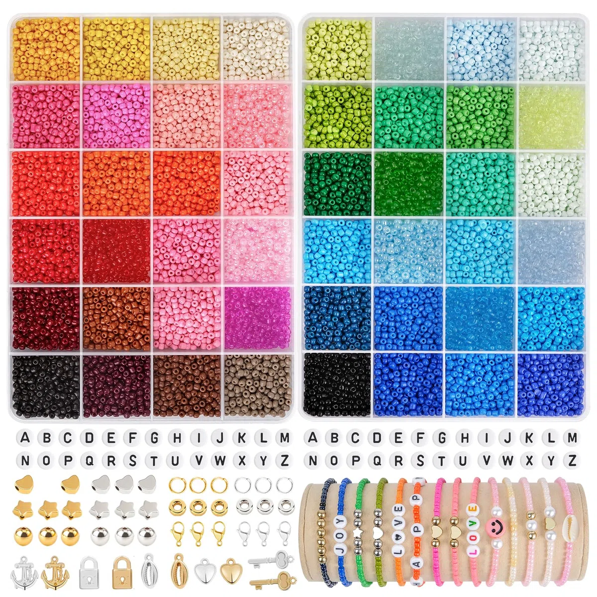 RUBY 3MM Abalorios para Hacer Pulseras con 300 Abalorios Letras Cuentas para Pulseras DIY Kit Pulseras Bolitas Set Regalos para Niños Adultos para Navidad Cumpleaños etc