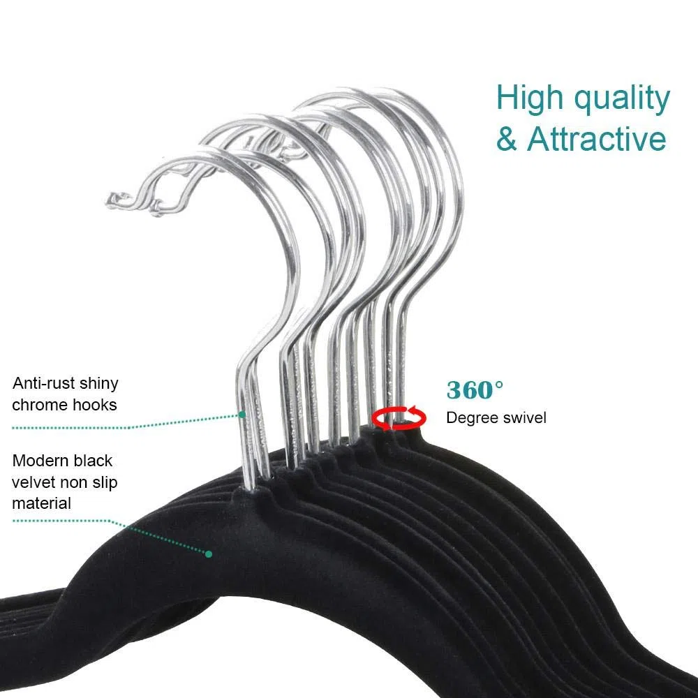Yaheetech Juego de 50 Perchas Aterciopeladas Perchas Terciopelo Antideslizantes Non-Slip Suit Clothes Hangers para Vestido Pantalón Ropa Colgador Falda Trajes Negro