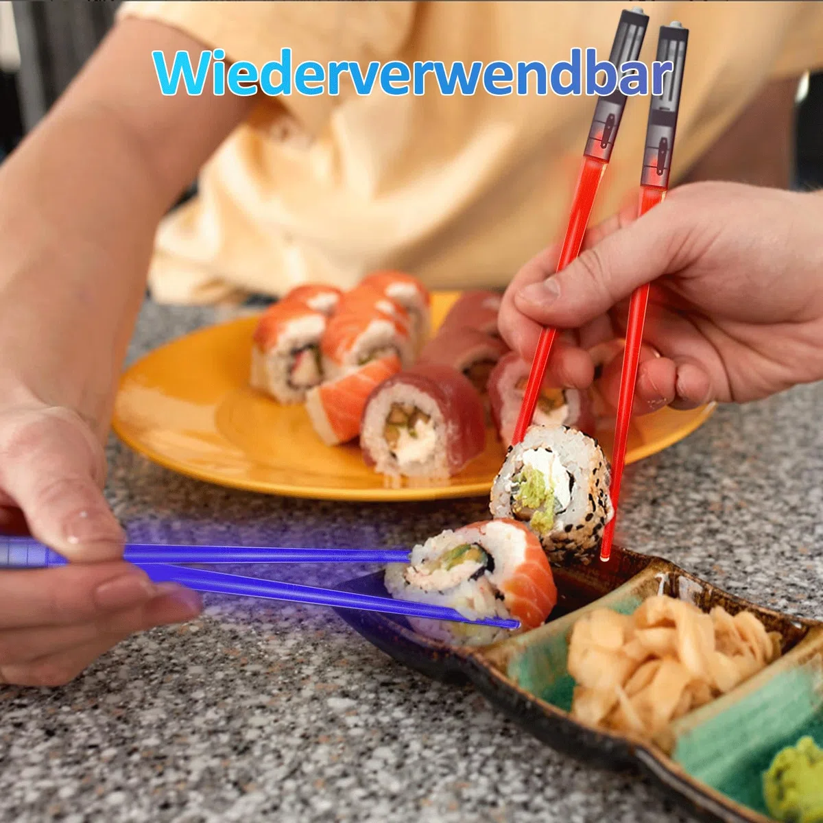 Palillos de sable de luz, SOARFLY 2 pares de palillos LED con 9 modos de color, Lightsaber Chopsticks sin BPA, reutilizables, palillos luminosos para cocinas, cenas, sushi, fiestas, cubiertos