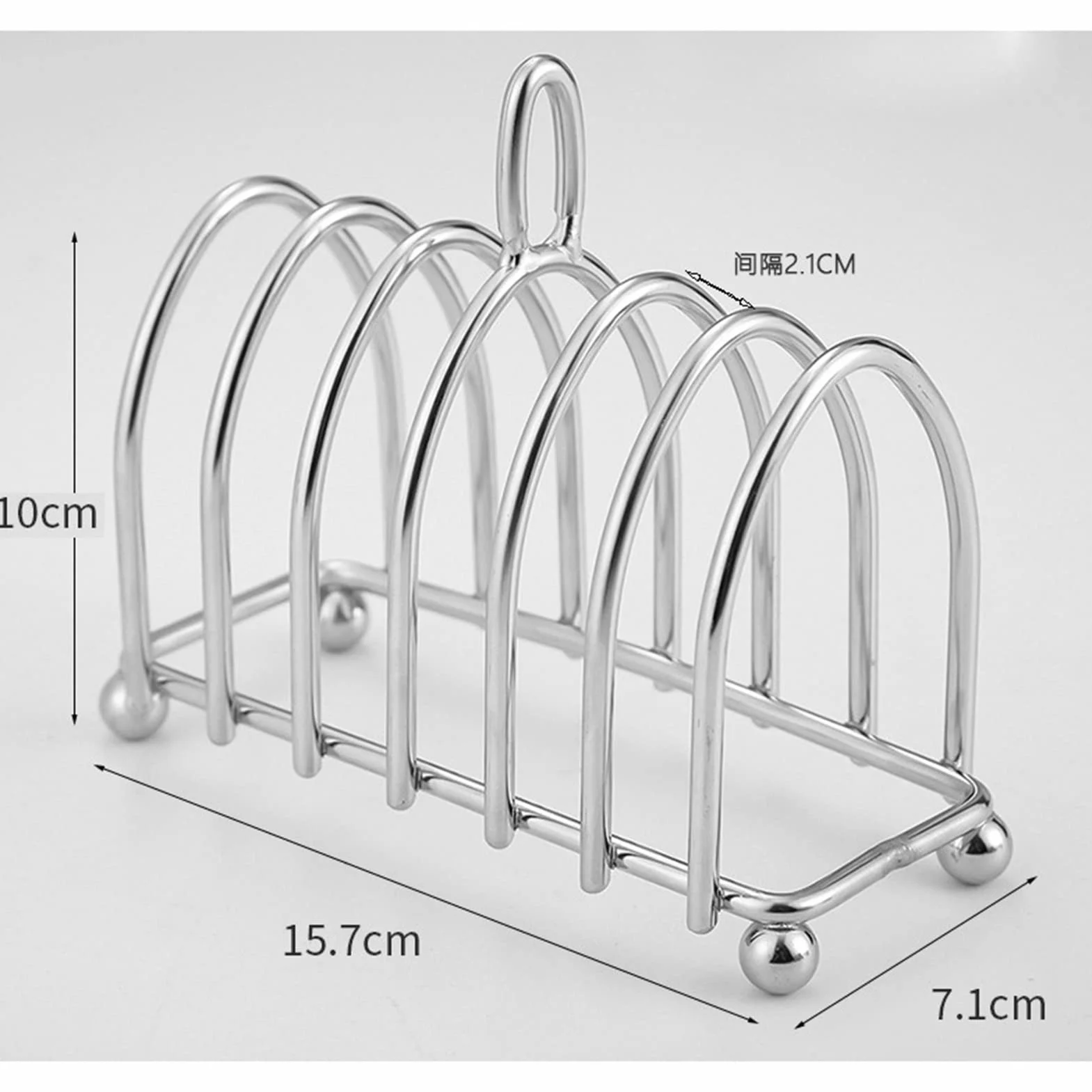 Estante para Tostadas de Acero Inoxidable, Estante para Tostadas de 6 Rebanadas con Patas de Bola y Asa de Bucle, Soporte para Pan Tostado para Cocina, Buffet, Desayuno, Almuerzo, Cena
