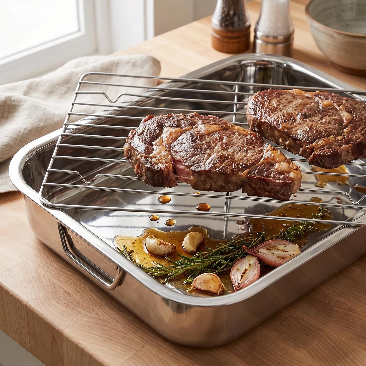 Menax - Bandeja Horno Acero Inoxidable - Fuente para Horno con Rejilla - Rustidera Acero Inoxidable - Bandeja Horno Universal con Rejilla - 30 cm