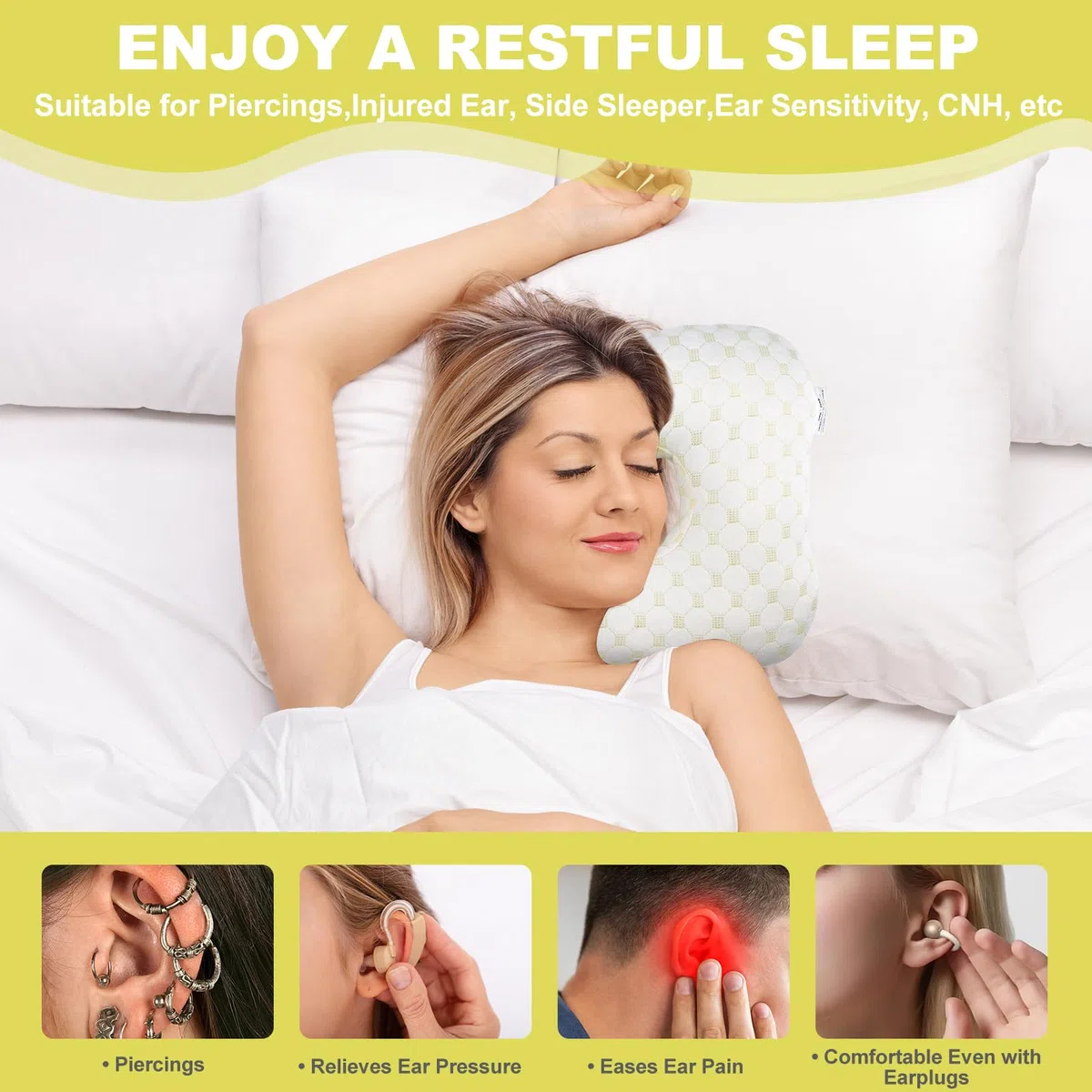 Almohada para Piercing con Agujero, Cojín de Oreja Ajustable para Dormir de Lado, Almohada para Aliviar la Presión y el Dolor de Oído, para Piercings, Helix y Uso de Tapones