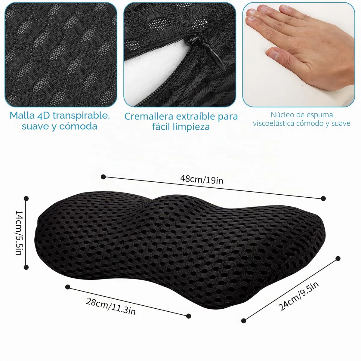 Cojin Lumbar, Cojin Lumbar Coche, Cojín Lumbar ergonómico de Espuma viscoelástica, Almohada Lumbar Ergonómico para Casa Dormir, para Coche,Silla Oficina,Sofa (Negro)