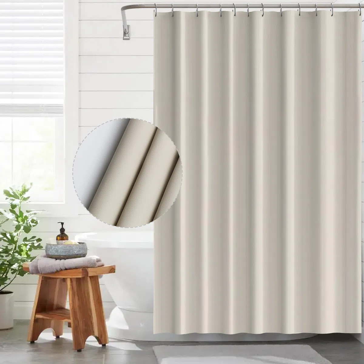 Cortina Baño Beige Impermeable Cortinas Baño EVA Cortinas de Ducha con Anillos Cortina Ducha Largas 180 x 180CM