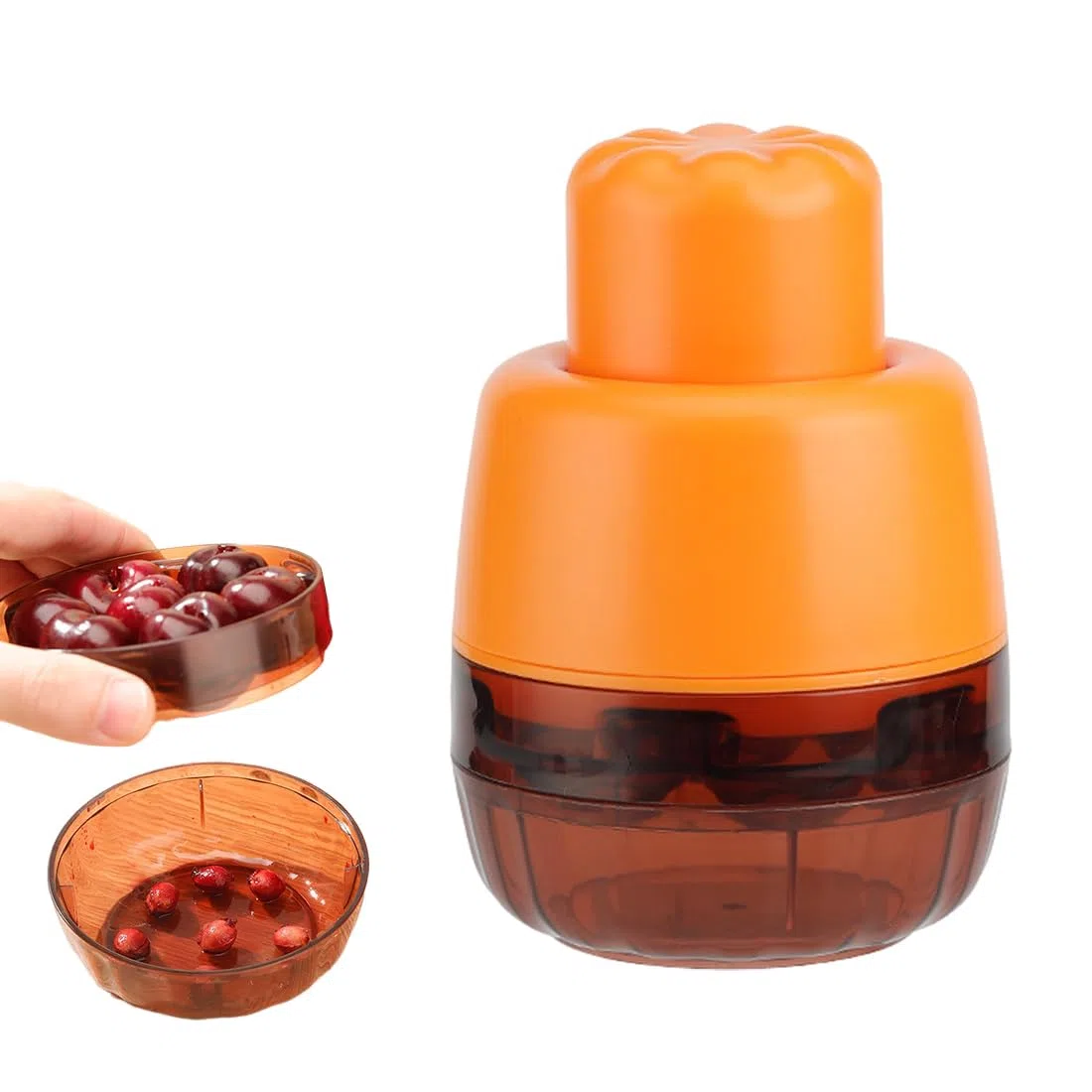 GXGM Deshuesado de Cerezas, Quita Huesos de Cerezas, Fácil Apretar Eliminación Con 7 Deshuesadores Rápida Piedras Frutas Herramienta Core Semillas para Hacer Pastel Cereza (Onaranja)